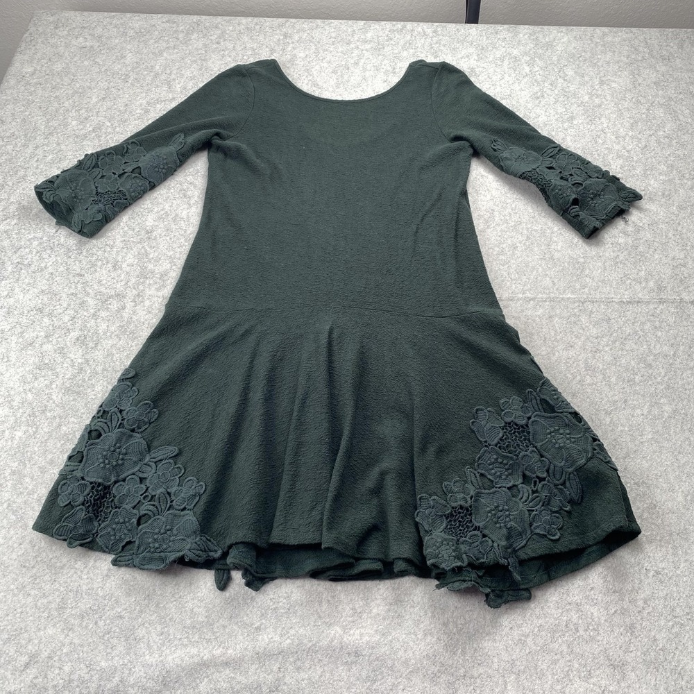 Maeve Anthropologie Sweater Dress Womens M Green Fit Flare 3/4 Sleeve Lace Knit